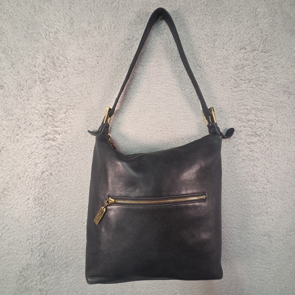 Vtg Ralph Lauren Purse Black Leather Hobo Shoulder Bag 90s Quiet Luxury Minimal